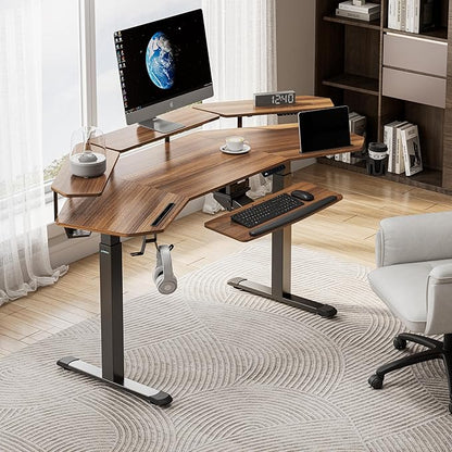 EUREKA ERGONOMIC Standing Desk Adjustable Height, Computer Desk w Keyboard Tray 72" Gaming Music Studio Desk LED Monitor Stand,Dual Motor,Slot Design,Walnut