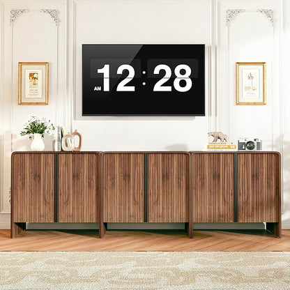 BERRYMERRY 2 Door Fluted Sideboard Buffet Cabinet with Storage, Modern Wood Cabinet with Adjustable Shelves for Living Room, Dining Room (Brown 2 Doors)