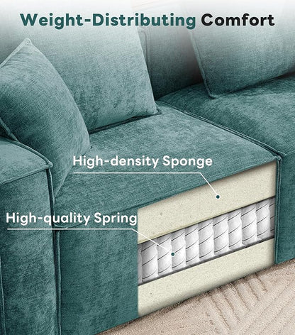 WILLOVE 141'' Modular Sectional Sofa, Chenille Cloud Couch with Wide Armrests & 6 Pillows, Deep Seat Couches for Living Room, Green