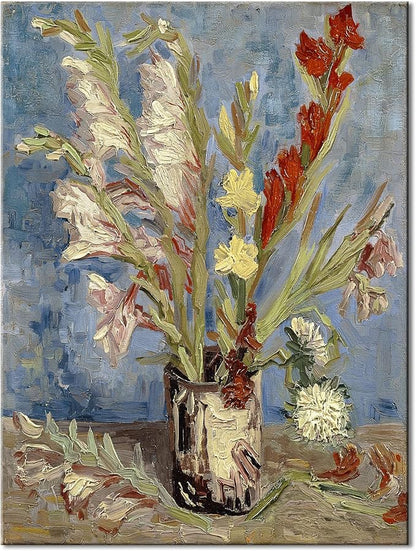 Wieco Art Vase with Gladioli and China Asters by Van Gogh Famous Artwork Oil Paintings Large Wall Art Abstract Flowers Pictures Modern Floral Canvas Prints for Office Decor