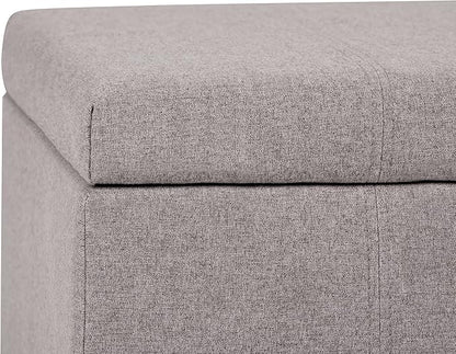 SIMPLIHOME Dover Storage Ottoman Bench - 36 inch Wide Upholstered Linen Look Fabric Rectangular Lift-Top Ottoman in Cloud Grey, Contemporary Bench for Living Room with Safety Hinges