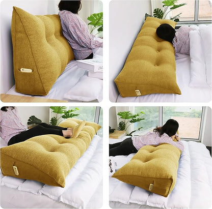 WOWMAX Headboard Pillow Queen Triangular Bed Wedge Pillow for Headboard Wedge Pillow Headboard for Daybed Bunk Bed Large Bolster Pillow for Bed with Removable Cover, Gifts for Mom Yellow
