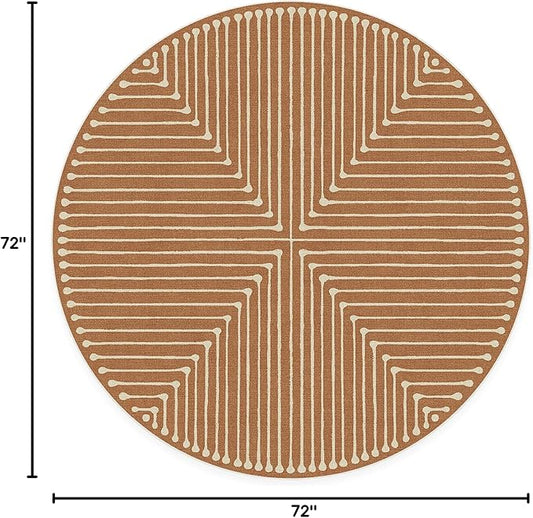 RUGGABLE x Jonathan Adler Machine Washable Modern Area Rug – Inkdrop Copper 6 ft Round, Stain-Resistant, Non-Slip – Medium Rugs for Living Room, Bedroom, Hallway, Entryway & Office–with Cushioned Pad