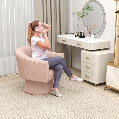 Swivel Accent Chair Set of 2, Upholstered Velvet 360° Swivel Barrel Chair for Living Room Overstuffed Bouncle Reading Chair Round Armchair for Bedroom,Vanity,Office (Pink)