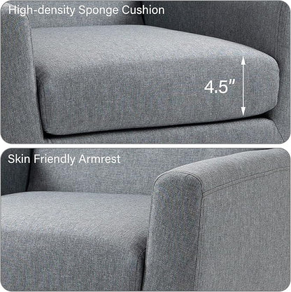 Accent Chair, Mid-Century Modern Fabric Chairs with Arms for Living Room, Comfy Upholstered Club Single Sofa Armchair for Bedroom Waiting Room with Solid Wood Frame (Fabric Grey, Set of 2)