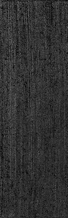 nuLOOM 2x8 Rigo Jute Hand Woven Area Rug, Black, Solid Farmhouse Design, Natural Fiber, For Bedroom, Living Room, Dining Room, Hallway, Office, Kitchen, Entryway