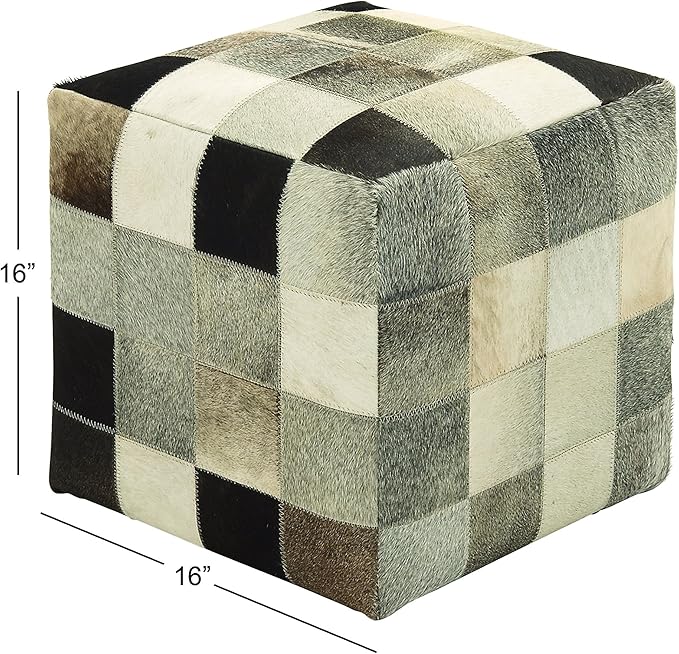 Deco 79 Leather Handmade Stool with Patchwork Pattern, 16" x 16" x 16", Multi Colored