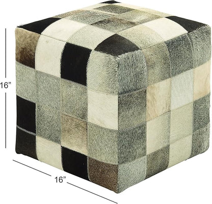 Deco 79 Leather Handmade Stool with Patchwork Pattern, 16" x 16" x 16", Multi Colored