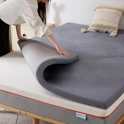 VECELO Gel Infused Memory Foam Mattress Topper Queen Size, 2 Inch Fresh Cooling Mattress Pad with Washable Cover for Queen Mattress, Pain Pressure Relieve Bed Topper, Breathable, Comfort