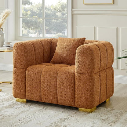 VANOMi Sofa and Chair Set, Modern Deep Seat Couch & Boucle Sofa Chairs, Oversized Upholstered Couch Sets for Living Room, Bedroom, Office, Apartment, Curry (3 Pieces)