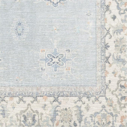 RUGGABLE Washable Vintage Area Rug – Verena Soft Blue 8 ft Round, Stain-Resistant, Non-Slip – Large Machine Washable Rugs for Living Room, Bedroom, Hallway, Entryway & Office–with Cushioned Pad