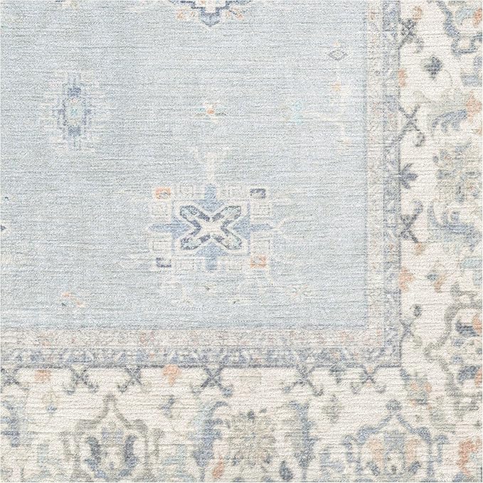RUGGABLE Washable Vintage Area Rug – Verena Soft Blue 4x6, Stain-Resistant, Non-Slip – Medium Machine Washable Rugs for Living Room, Bedroom, Hallway, Entryway & Office–with Cushioned Pad