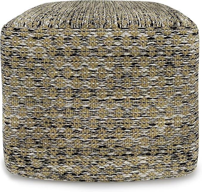SIMPLIHOME Janelle Boho Square Woven Outdoor/ Indoor Pouf in Multi Color Recycled PET Polyester for the Living Room, Bedroom and Kids Room