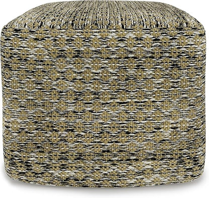 SIMPLIHOME Janelle Boho Square Woven Outdoor/ Indoor Pouf in Multi Color Recycled PET Polyester for the Living Room, Bedroom and Kids Room