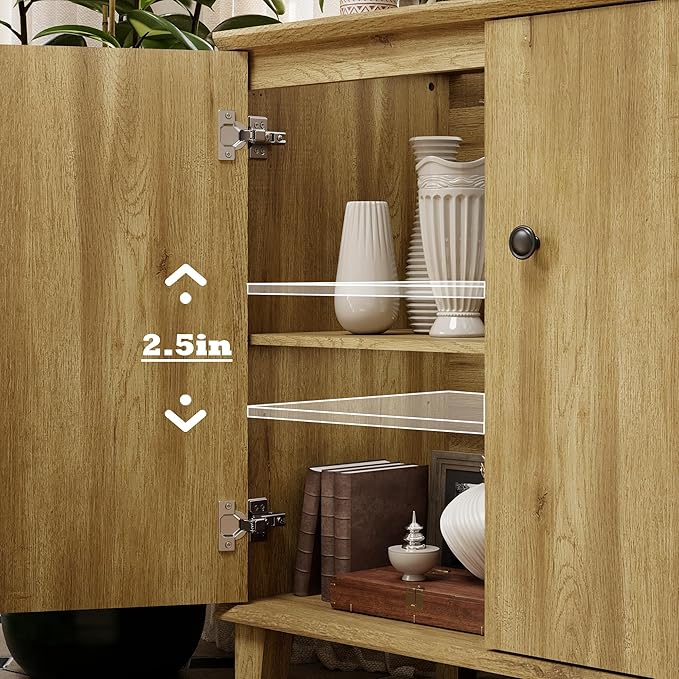 Modern Storage Cabinet 2 in 1 Buffet Storage with Wood Legs and Adjustable Shelf for Dinnig Room Living Room Entryway, Brown Oak