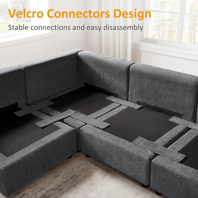 VANOMi Modular Sectional Sofa, Convertible Sofa Couch Modular Sofa with Ottoman, Sectional Sofas for Living Room Small Apartments