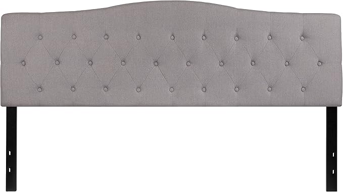 BizChair Arched Button Tufted King Size Headboard in Light Gray Fabric