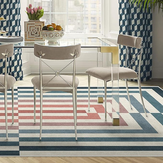 RUGGABLE x Jonathan Adler Washable Modern Area Rug – Op Art Teal 8x10, Stain-Resistant, Non-Slip – Large Machine Washable Rugs for Living Room, Bedroom, Hallway, Entryway & Office–with Cushioned Pad