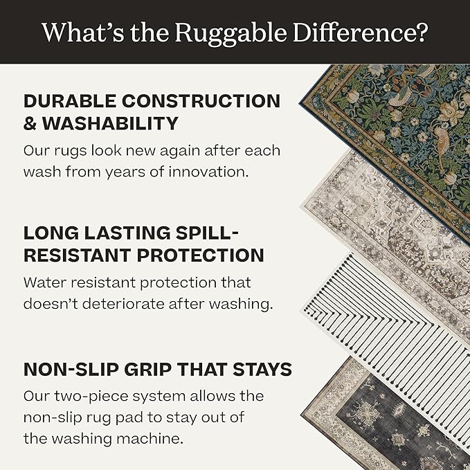RUGGABLE x Jonathan Adler Machine Washable Modern Area Rug – Inkdrop Black & Ivory 6x9, Stain-Resistant, Non-Slip – Medium Rugs for Living Room, Bedroom, Hallway, Entryway & Office–with Standard Pad