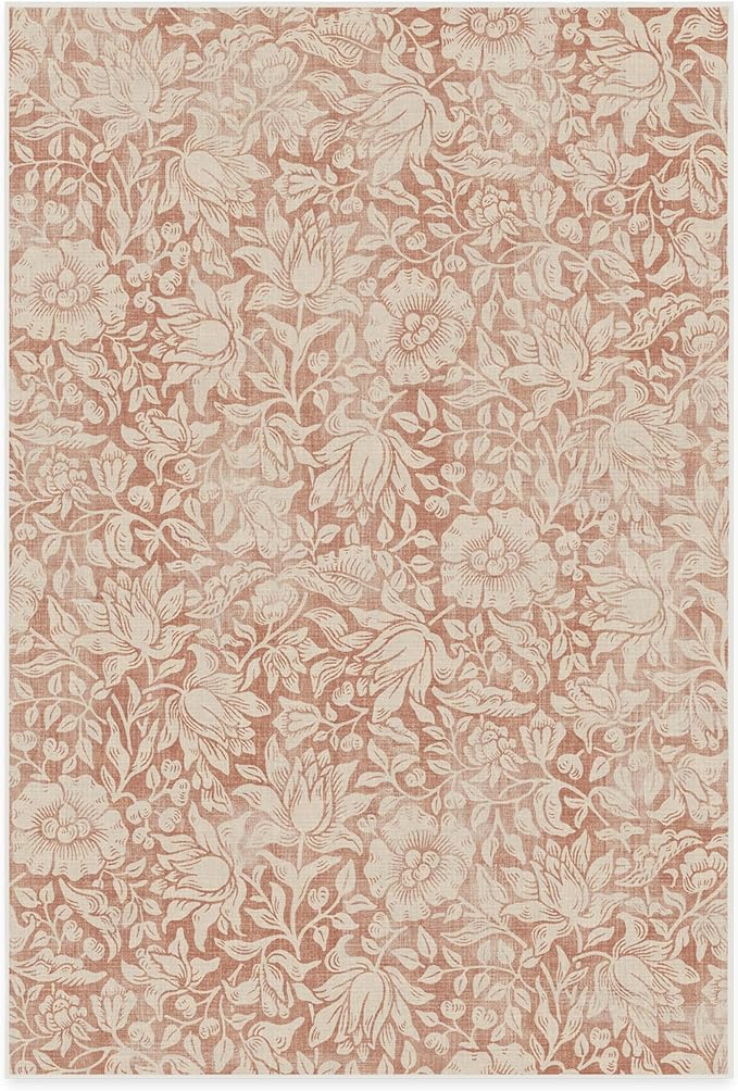 RUGGABLE x Morris & Co Washable Area Rug – Mallow Rust Red 6x9, Stain-Resistant, Non-Slip – Medium Machine Washable Rugs for Living Room, Bedroom, Hallway, Entryway & Office–with Standard Pad