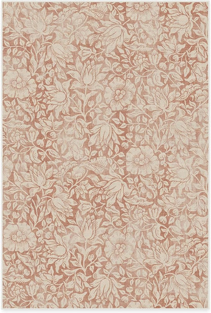 RUGGABLE x Morris & Co Washable Area Rug – Mallow Rust Red 6x9, Stain-Resistant, Non-Slip – Medium Machine Washable Rugs for Living Room, Bedroom, Hallway, Entryway & Office–with Standard Pad