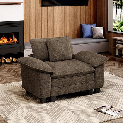 53.5" Cloud Modular Sectional Single Sofa, Deep Seat Armchair with Plush Chenille & Removable Arms for Living Room, Taupe