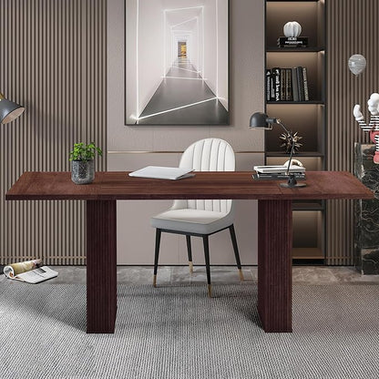 LEVNARY 78 Inch Long Executive Desk, Large Office Desk with Wood Strip Base, Modern Farmhouse Computer Desk Business Furniture for Home Office (Walnut)