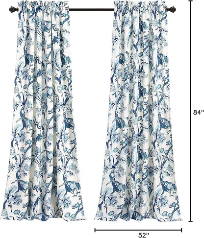 Lush Decor Dolores Light Filtering Window Panels, Pair, 52" W x 84" L, Blue - Floral Curtains for Bedroom - Vintage Curtains - Coquette Room Decor