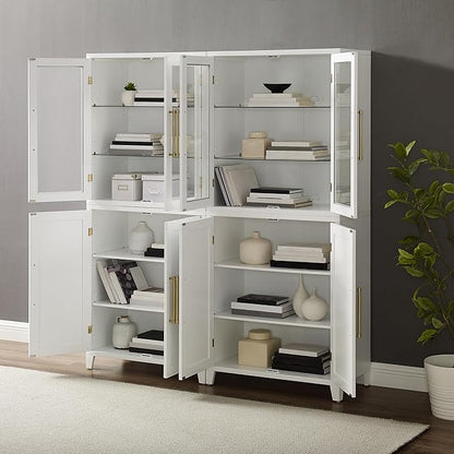 Crosley Furniture Roarke 2-Piece Glass Door China Hutch Kitchen Pantry Storage Cabinet Set, Dining Room, White