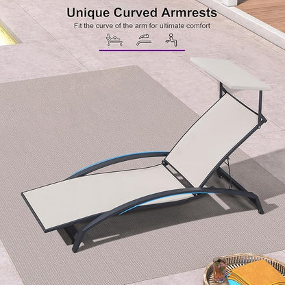 PURPLE LEAF Patio Lounge Chair with Canopy Shade Outdoor Chaise Lounge Chair Set of 2 for Lawn Poolside Backyard Sunbathing Tanning Chairs with Arm Beige