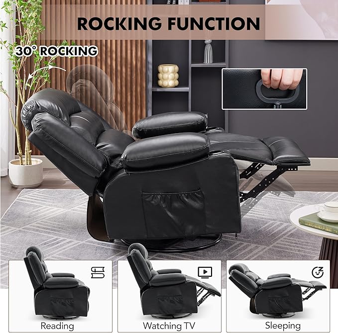 Oversized Recliner Chairs for Adults, 360° Swivel Rocking Recliner with Heat and Massage Lazy Boy Recliner,Recliner Chairs Single Sofa Seat with Cup Holders