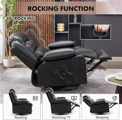 Oversized Recliner Chairs for Adults, 360° Swivel Rocking Recliner with Heat and Massage Lazy Boy Recliner,Recliner Chairs Single Sofa Seat with Cup Holders