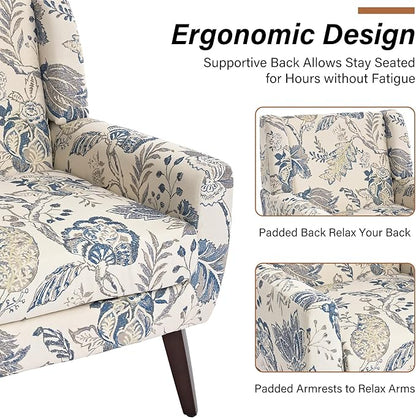 Accent Chair, Modern Fabric Armchair for Living Room, Comfy Upholstered Arm Chair Tufted for Indoor Bedroom Office Room (Pattern Leaf)