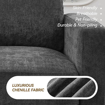 143.8" Modular Sectional Sofa Modern Chenille U-Shaped Couch with Thickened Seat Cushions, Easy Assembly, Upholstered 6 Seater Couch with 2 Movable Ottomans for Living Room, Grey