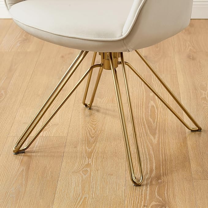 Zouron Mid Century Modern Swivel Accent Chair with Gold Metal Legs, Upholstered Desk Chair No Wheels, Side Office Arm Chair Vanity Chair for Small Space Home Office Living Room Bedroom, Beige