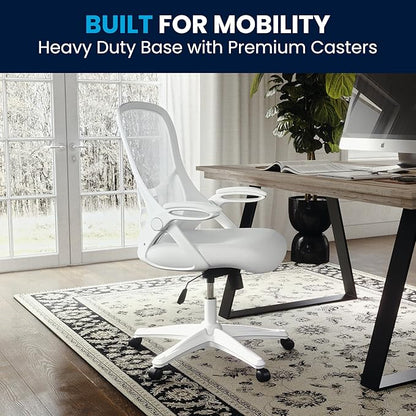 Flash Furniture Porter High-Back Swivel Office Chair with Adjustable Lumbar Support and Height, Ergonomic Mesh Desk Chair with Flip-Up Armrests, White