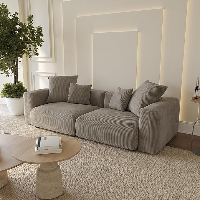 WJShome Cloud Couch Modular Sectional Sofa,102inch Corduroy Couch 2 Seater LoveSofa,Brown Convertible Sectional Sofa for Living Room, Cushion Covers Removable& Washable