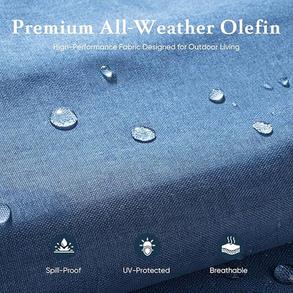 Belord Luxury 6" Thick Cushioned Outdoor Swivel Rocker Patio Chairs with Side Table, 3 Pieces High Back Wicker Furniture Set with Ergonomic Back, Conversation Gliders Set for Deck Porch - Brown+Blue