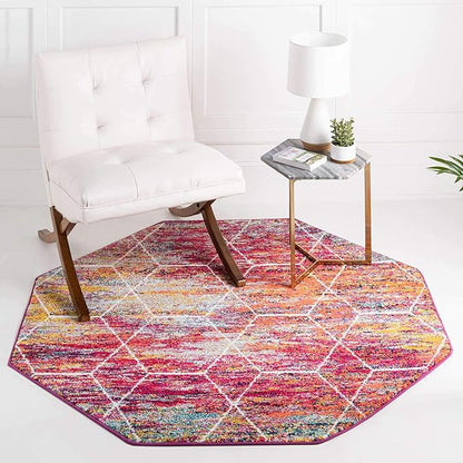 Unique Loom Trellis Frieze Collection Area Rug - Geometric (7' 10" Octagon, Multi/ Ivory)
