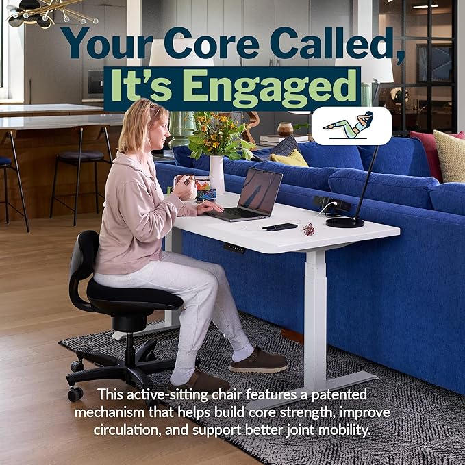 Vari CoreChair – Ergonomic Armless Office Chair for Active Sitting, Core Support & Posture – Adjustable Seat Height & Depth – Compact Task Chair for Home Office Desk – 250 lb Capacity (Black)