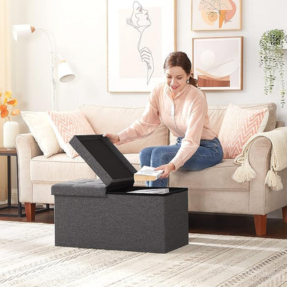 SONGMICS MAZIE Collection - 30 Inches Storage Ottoman, Foldable Storage Bench with Flipping Lid, 660 lb Load Capacity, for Entryway, Living Room, Bedroom, Dark Gray ULSF46GYZ