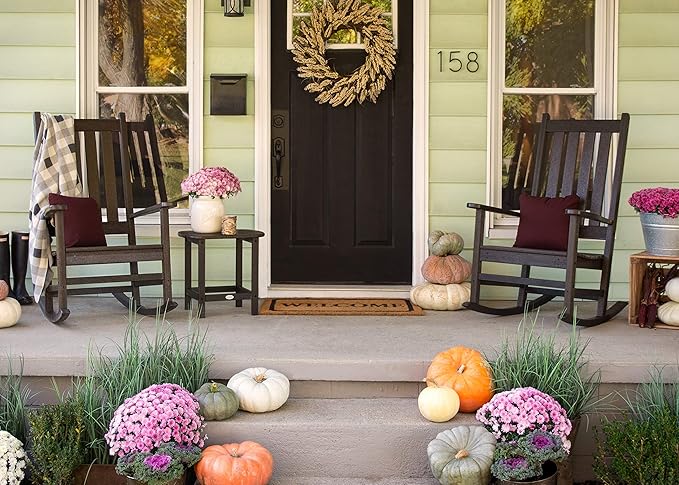 POLYWOOD Vineyard 3-Piece Rocking Chair Patio Set, Wide Outdoor Composite Rocking Chairs with Side Table, Mahogany Porch Rockers
