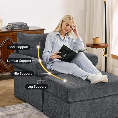 35.82" Accent Chair with Ottoman Upholstered Living Room Chairs for Reading Chair with Chaise Lounge Chairs Indoor, Comfortable Armchair for Bedroom (Gray, 35.82")