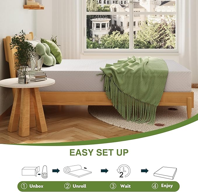 EGOHOME Twin Size Memory Foam Mattress, 12 Inch Bed Mattress in a Box with Cooling Green Tea Gel, Relieve Pressure with Medium Support, CertiPUR-US Certified, 75''L x 38''W, White