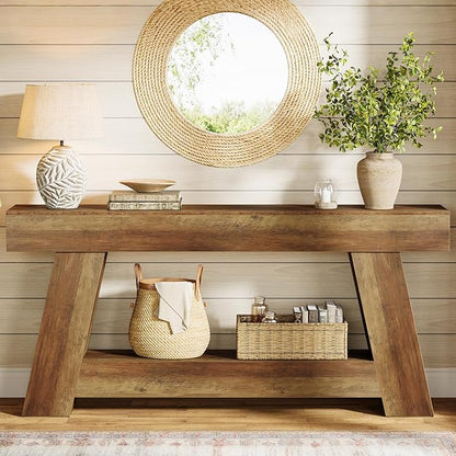 Tribesigns 70.9" Extra Long Console Table, Farmhouse 2-Tier Wooden Sofa Table, Rustic Entryway Tables with Open Storage Shelf for Entrance, Hallway, Living Room (Rustic Brown)