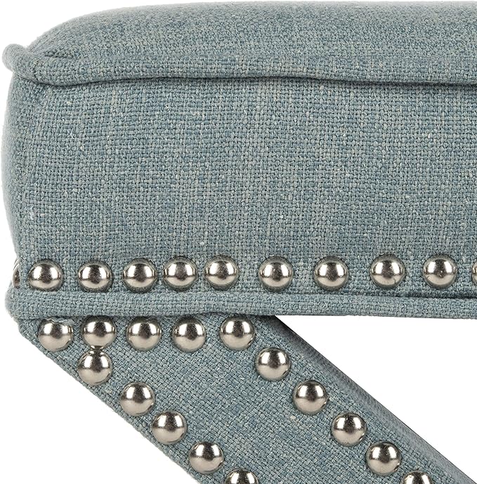 Safavieh Home Collection Palmer Sky Blue with Silver Nailhead Trim X-Bench Ottoman