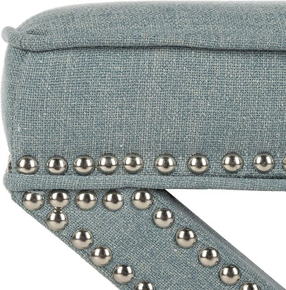 Safavieh Home Collection Palmer Sky Blue with Silver Nailhead Trim X-Bench Ottoman