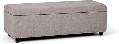 SIMPLIHOME Hamilton 48 inch Wide Transitional Rectangle Storage Ottoman in Cloud Grey Linen Look Fabric, Assembled, For the Living Room, Entryway and Family Room