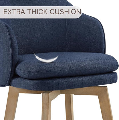 Counter Height Barstools 26 inch Upholstered Swivel Bar Stools with Back and Wood Legs for Kitchen Island,Set of 1,Blue Fabric