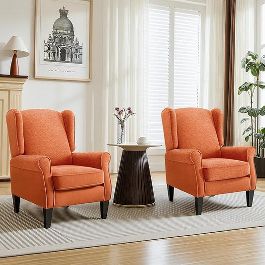 Accent Chair Set of 2, Modern Living Room Chairs with Wingback, Comfy Upholstered High Back Single Sofa for Bedroom, Mid-Century Reading Armchair Sillas para Sala